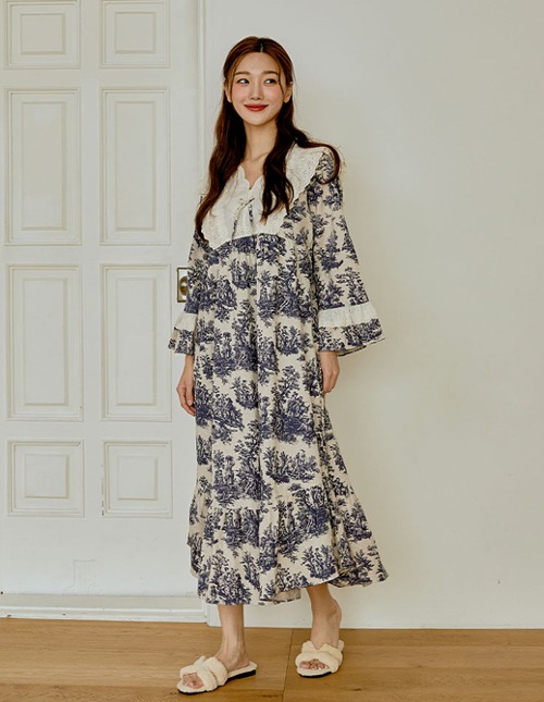 로코코 긴소매 원피스 여성순면잠옷 2colors
