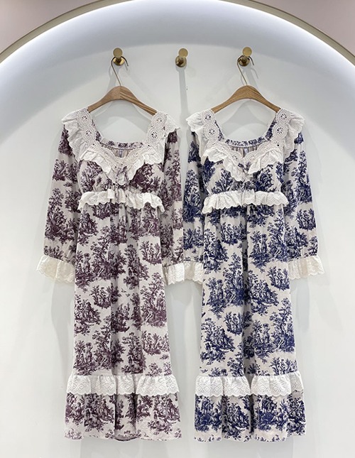 로코코 긴소매 원피스 여성순면잠옷 2colors (캡내장)