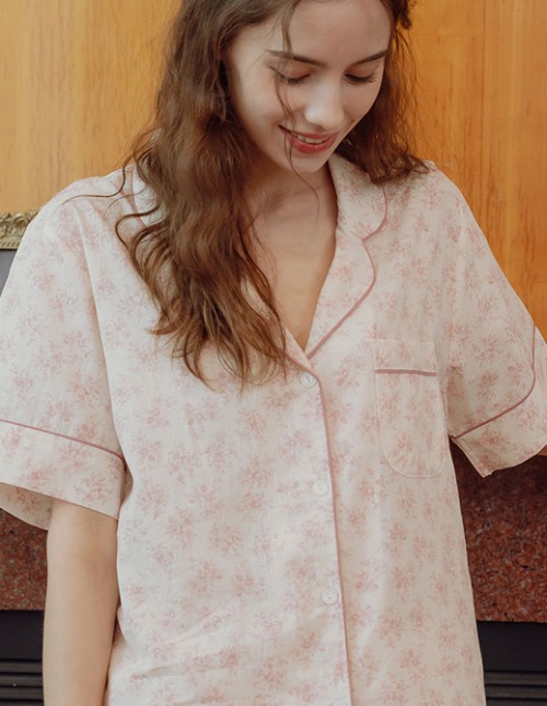 로제플라워 반소매 페어 여성순면잠옷 (2colors)