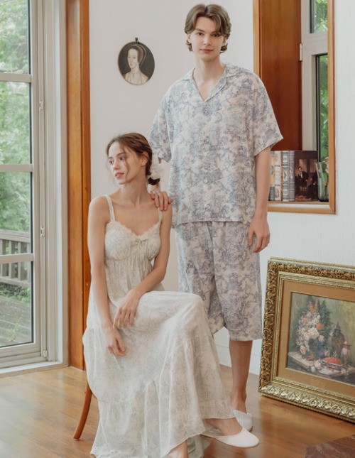 에클레어 민소매 원피스 신혼부부 커플잠옷 (캡내장) 3colors